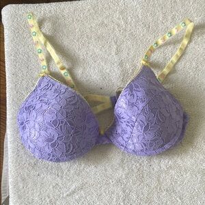 Lace Push-Up Bra in Lavender and Yellow